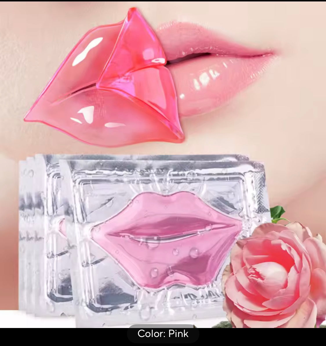 4PCS Crystal Collagen Lip Mask Lips 👄 Plumper Pink Lip Patches Moisture Nourishing Essence Korean Cosmetics Skin Care for Beauty/ WITH 2 FREE  Rainbow Color Body Scrub Bath Salt/Foot Soak Salt ONLY With Order