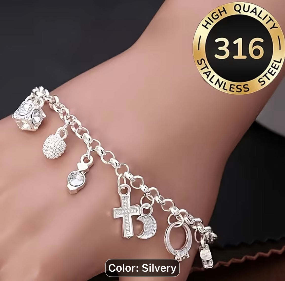 Stainless Steel 316 Hypoallergenic Bracelet Series Featuring Cross Star And Key Designs Elegant And Fashionable Perfect for Luxury Gifts for Women at Parties Silvery $6.00