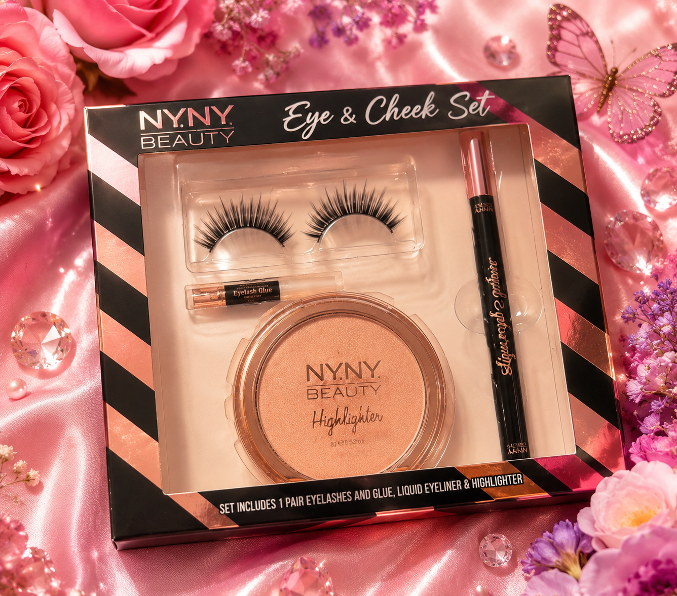 Our gorgeous Eye & Cheek Set has everything you need for a flawless look! 💖 🌸 Stunning Highlighter 👁️ Beautiful False Lashes ✨ Liquid Eyeliner 💎 Lash Glue Included
Perfect for creating that radiant glow and gorgeous eye look you’ve been dreaming of!