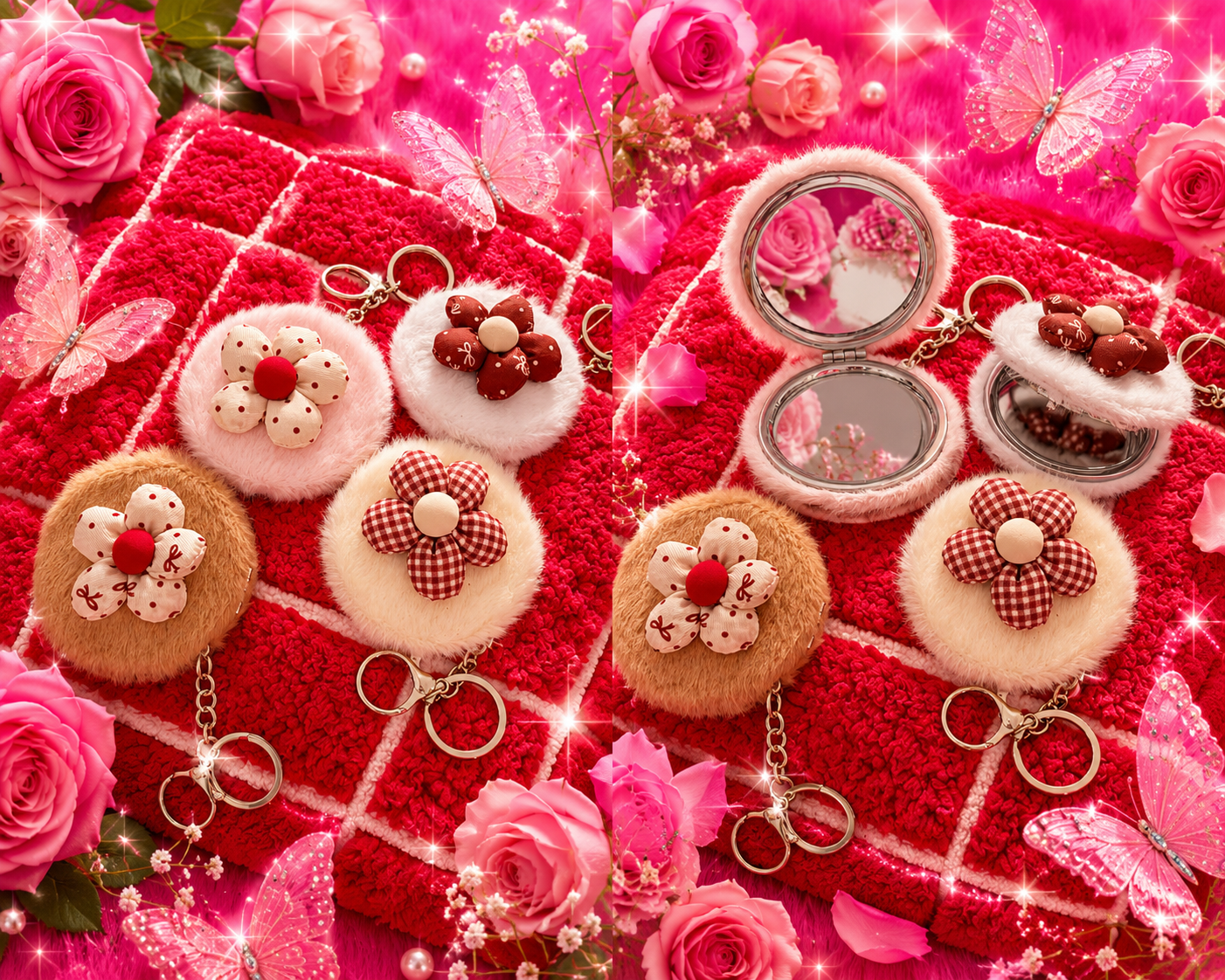 🌸✨ NEW ARRIVALS ALERT! ✨🌸

Cute, fluffy, and absolutely irresistible! 💕 These adorable flower compact mirrors are the perfect accessory for your purse, backpack, keys, or gift basket! 🌷🦋
🌸 Soft furry design
🌸 Convenient compact mirror inside 🌺